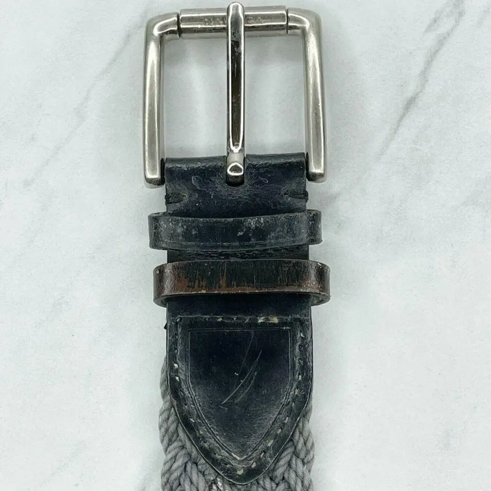 Nautica Distressed Blue Braided Woven Genuine Leather Trim Belt Size 32 Mens